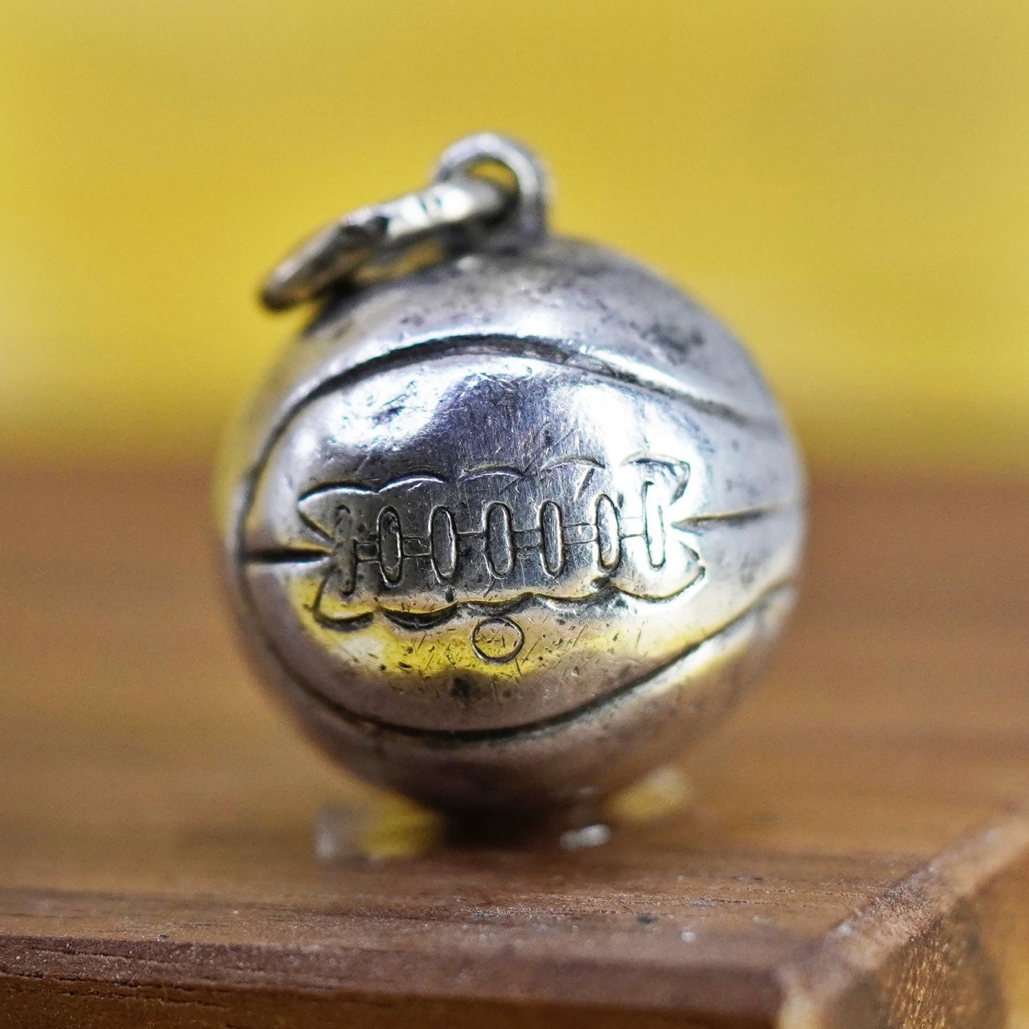 Vintage Sterling silver handmade ball charm, 925 basketball pendant