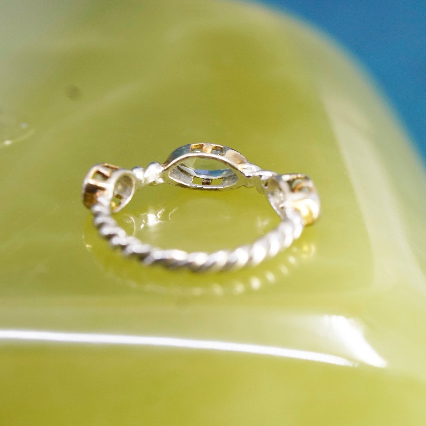 Size 6, vintage Sterling silver handmade ring, 925 stackable ring w/ blue topaz
