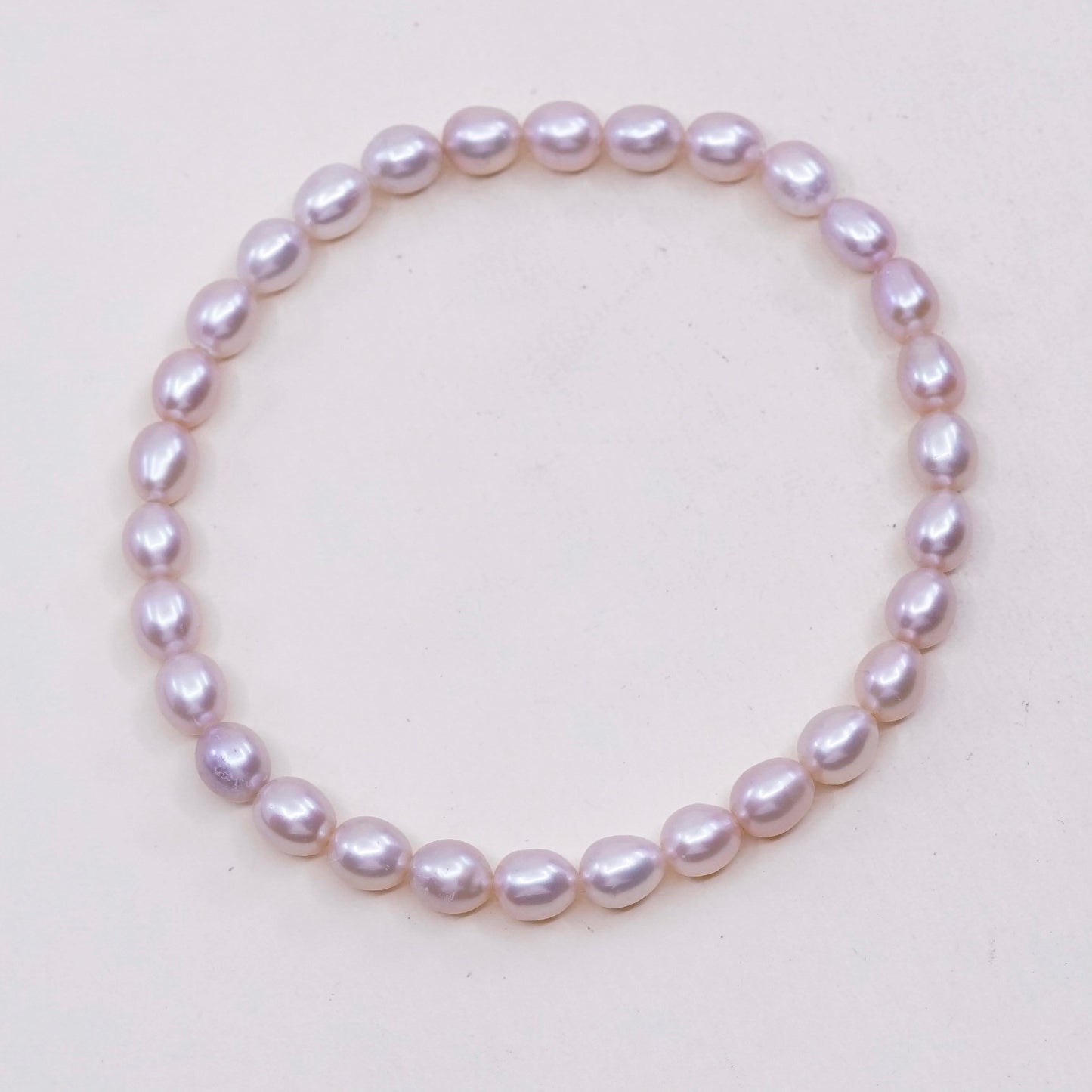 7”, Vintage handmade pink pearl bracelet with elastic band