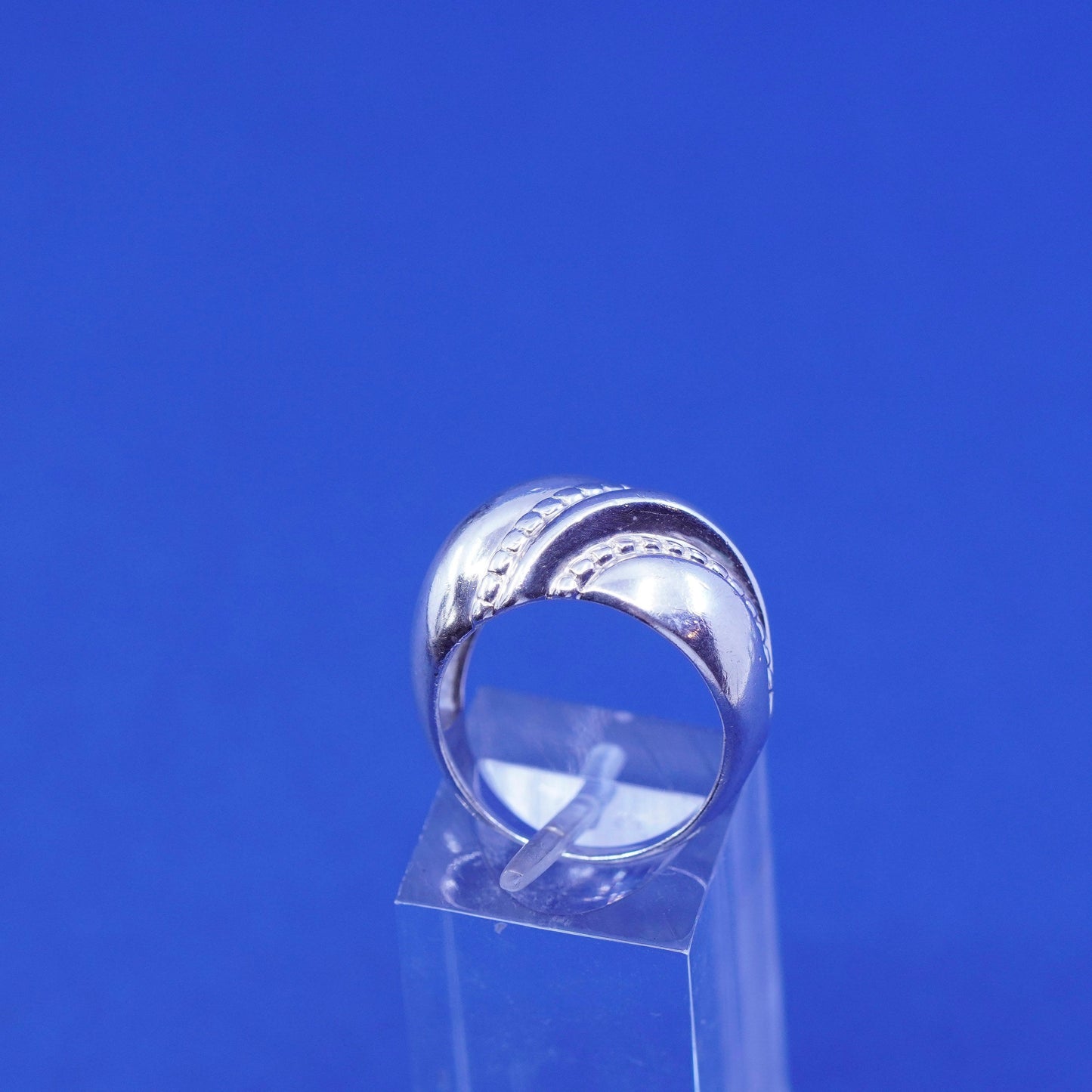 Size 6.5, vtg Sterling silver handmade ribbed ring, 925 statement band w/ wave