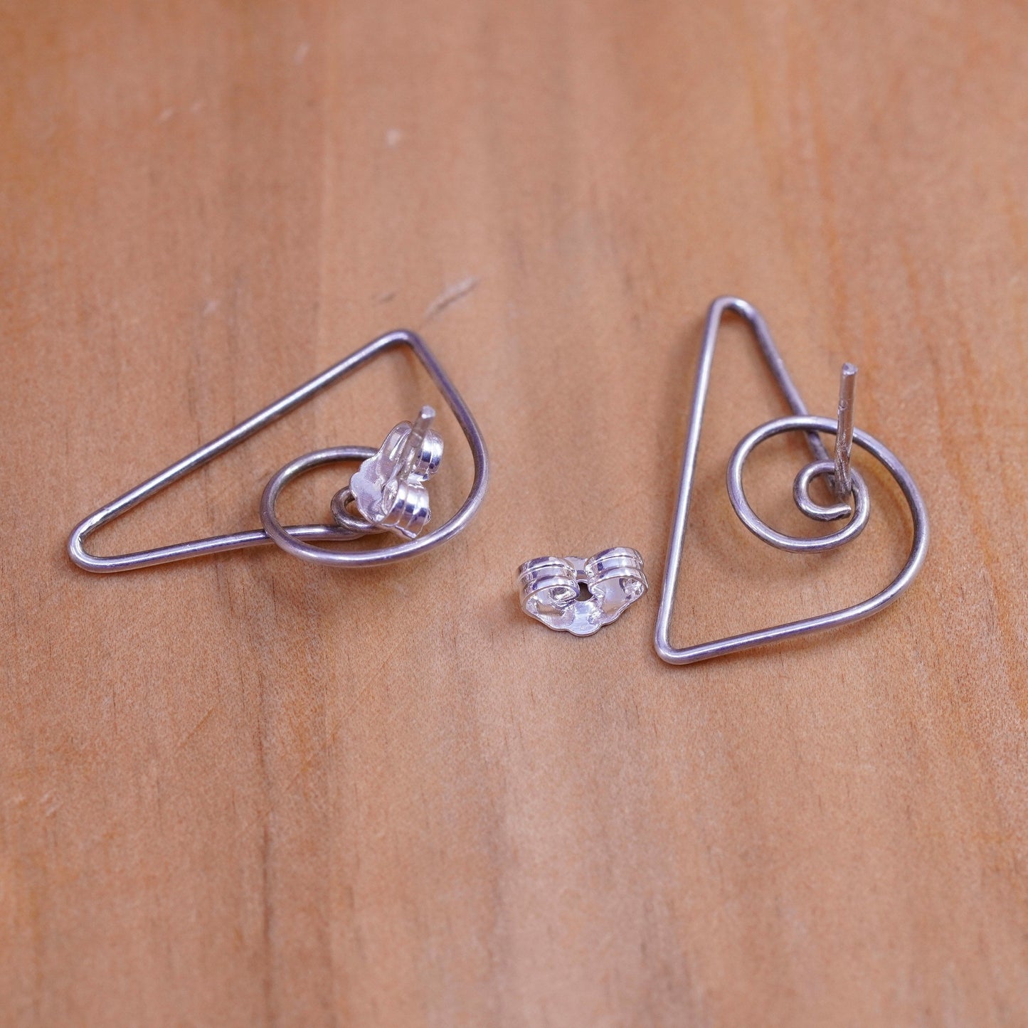 Vintage Sterling silver handmade earrings, 925 heart studs