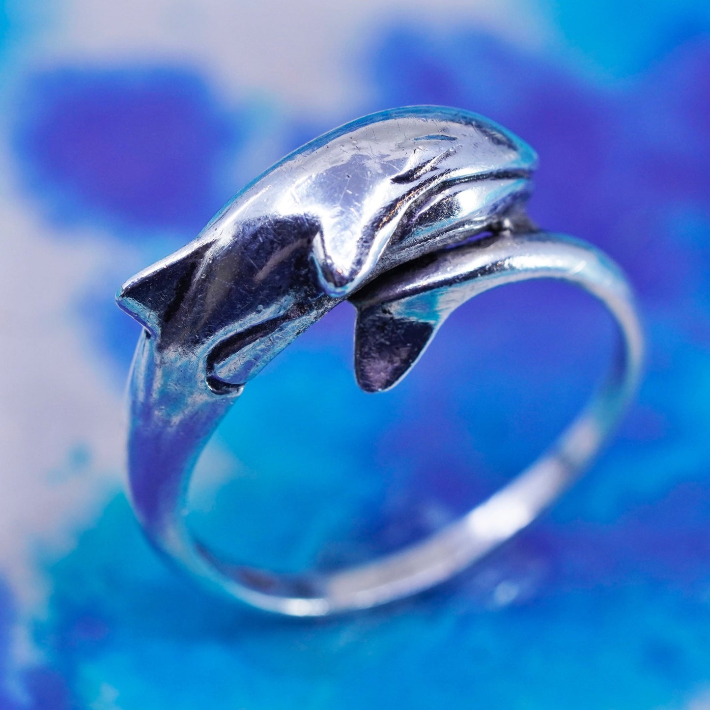Size 5, vintage sterling silver handmade ring, 925 blue whale band