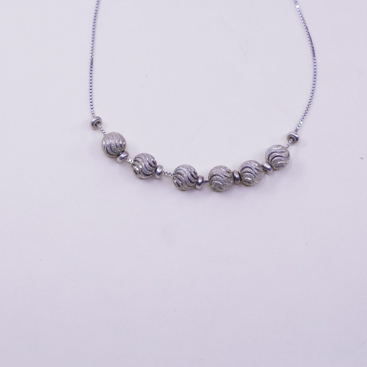 16”, vintage sterling 925 silver box chain necklace with textured beads pendant