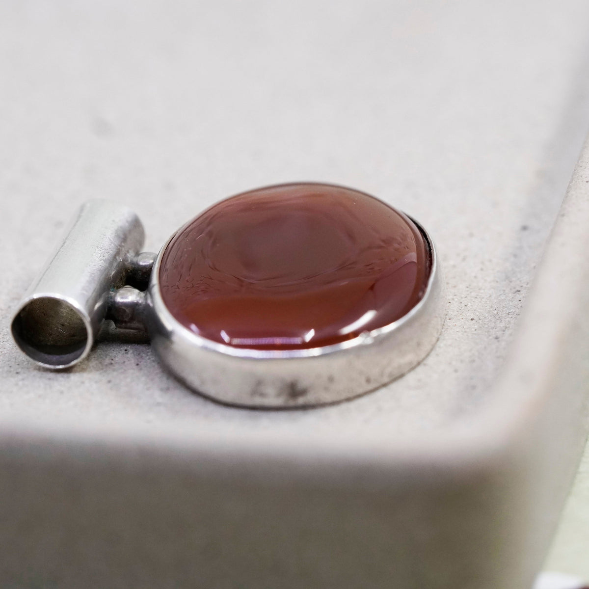 Vintage sterling silver handmade pendant, 925 oval with carnelian