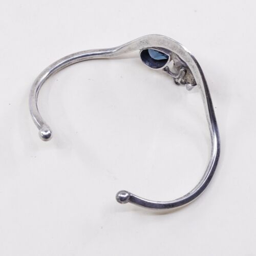 6”, Vtg Sam Sonly sterling 925 Silver cuff Bracelet W/ Pearl N Teardrop Topaz