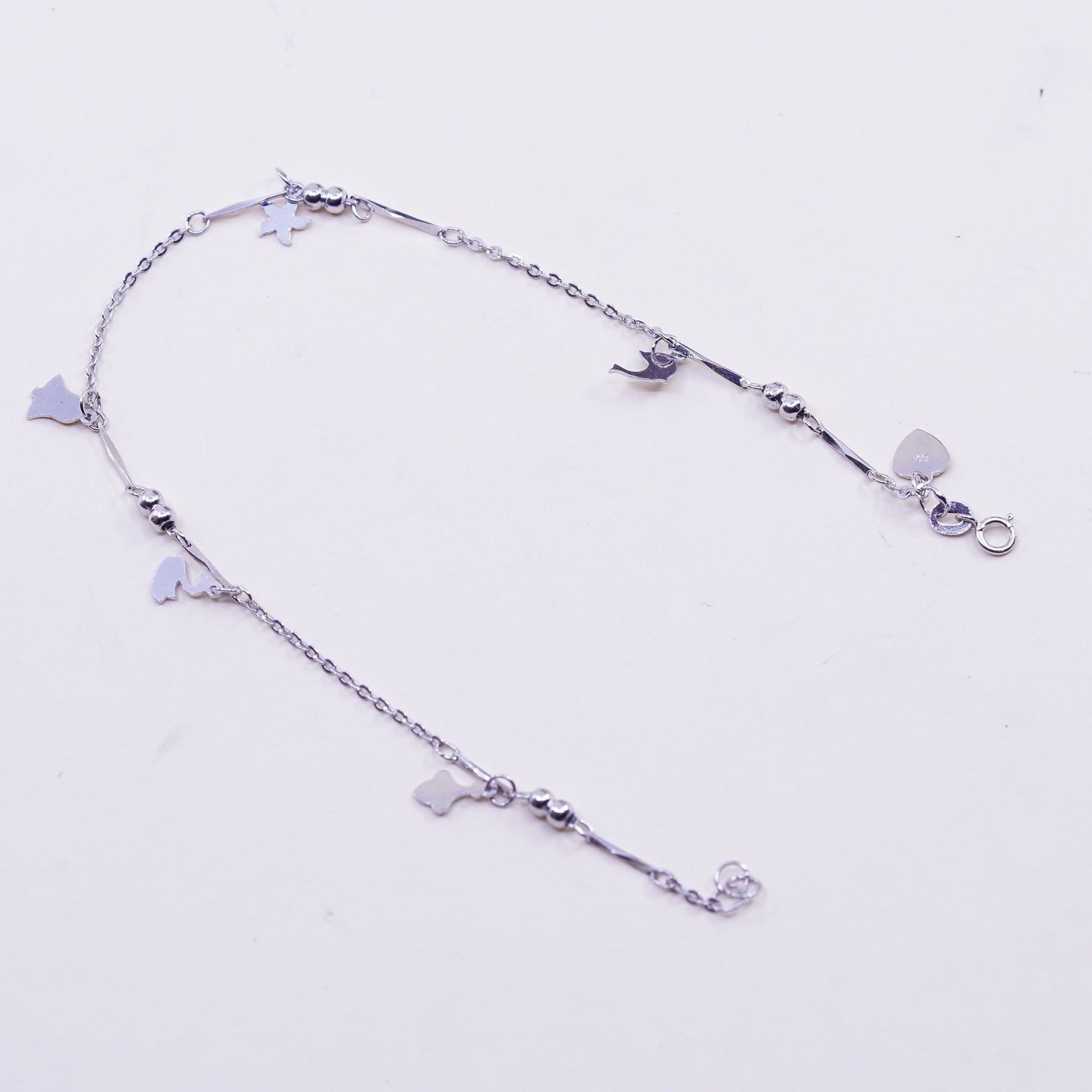 10”, sterling silver anklet bracelet, 925 swan dolphin starfish heart charms