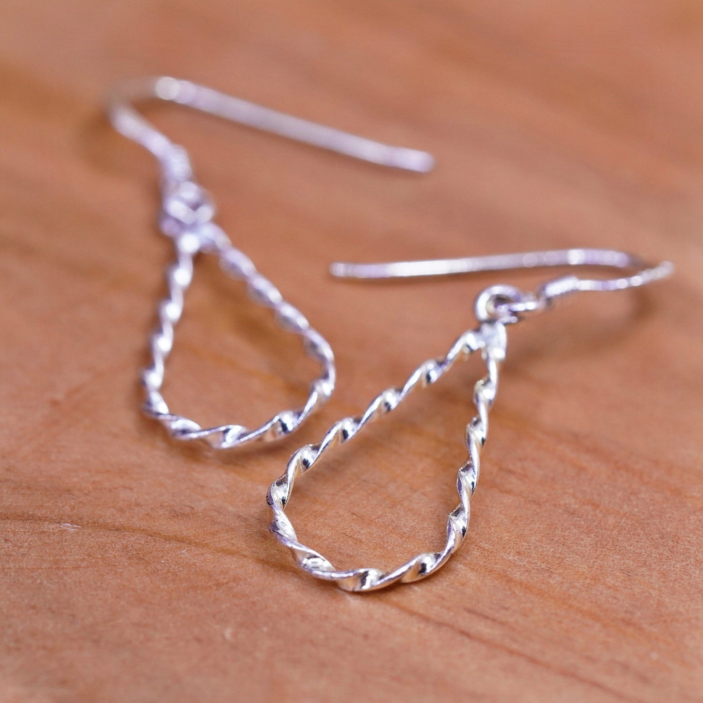 Vintage Sterling silver handmade earrings, twisted 925 teardrops