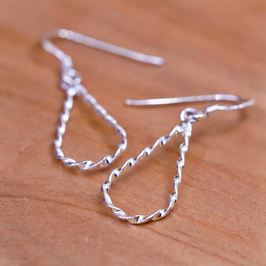Vintage Sterling silver handmade earrings, twisted 925 teardrops