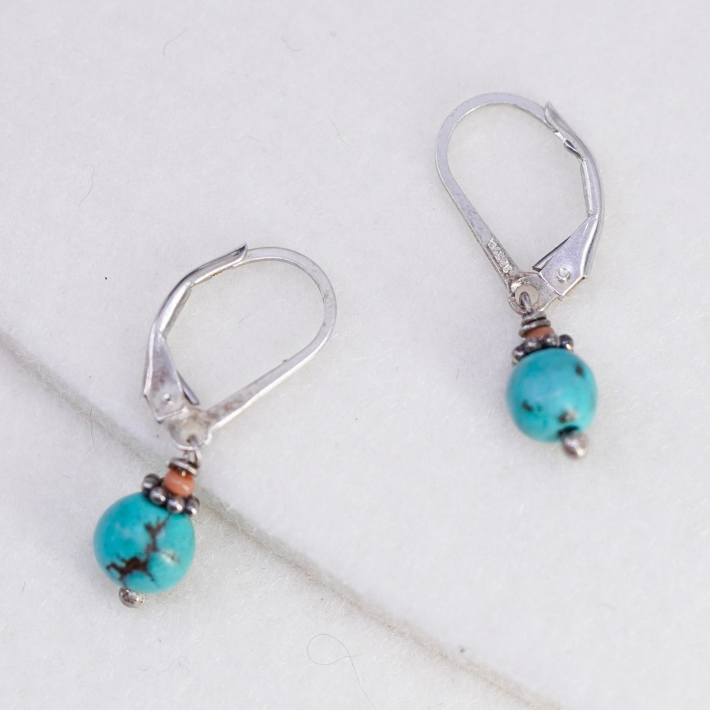 Vintage Sterling 925 silver handmade earrings with turquoise beads