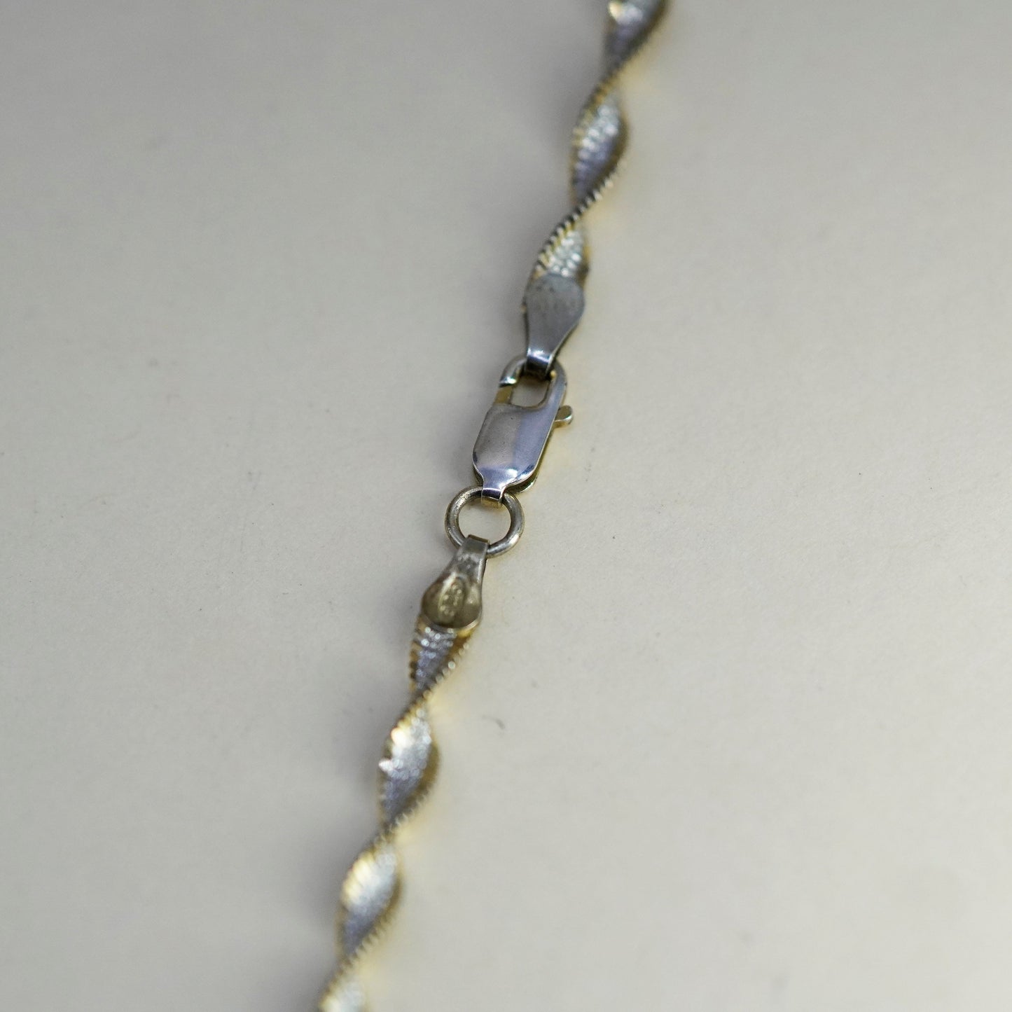 18”, two tone Sterling silver necklace glittering 925 twisted herringbone chain