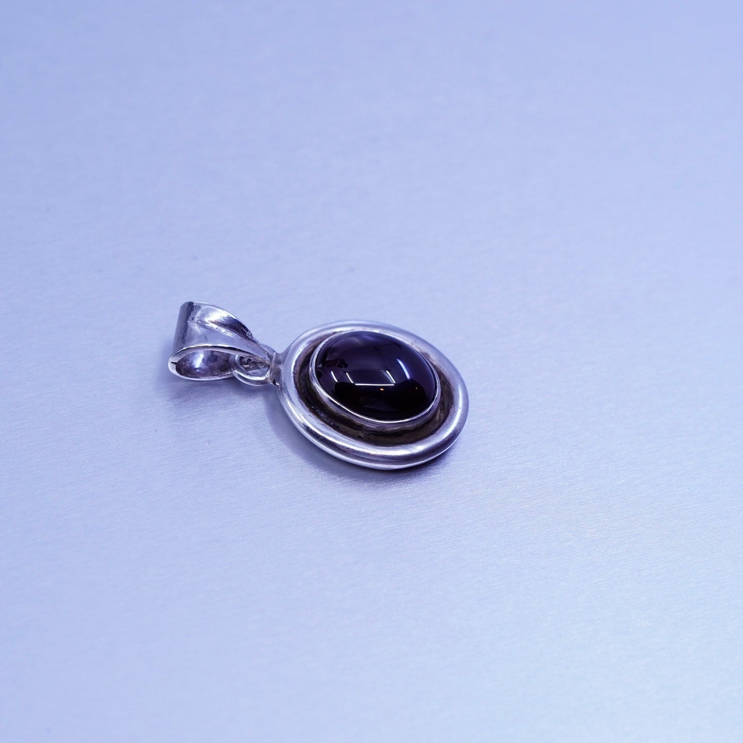 antique Mexico sterling 925 silver handmade pendant with oval garnet