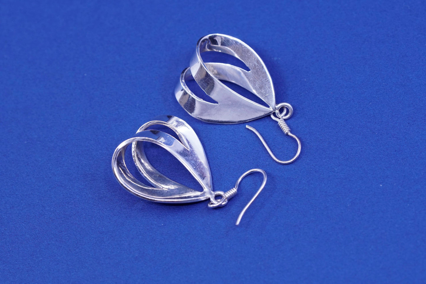 Sterling silver Handmade earrings, 925 folded teardrop Dangles