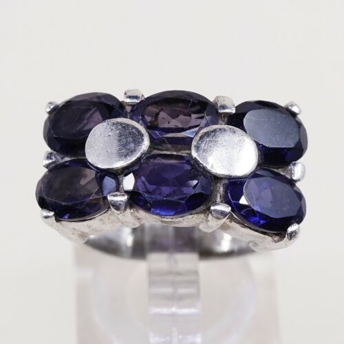 Sz 6.5, Sterling Silver handmade Ring, 925 Silver Ring W/ amethyst, stamped 925