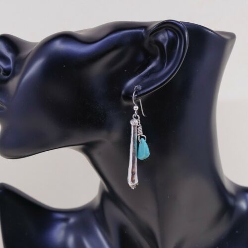 Vtg Native American Long handmade Sterling 925 Silver Earrings w/ turquoise