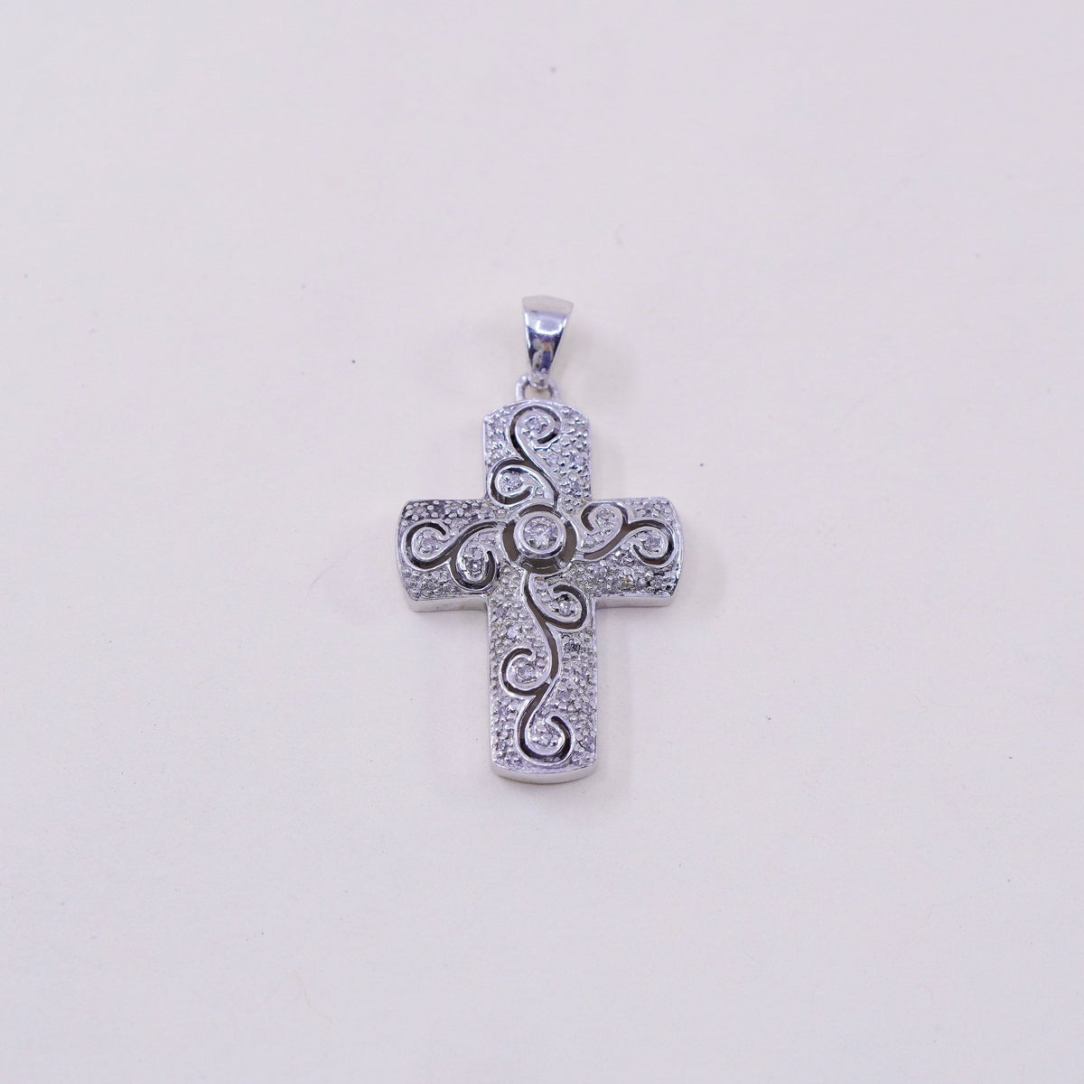 Vintage sterling silver pendant, 925 cross handmade pendant with cluster Cz
