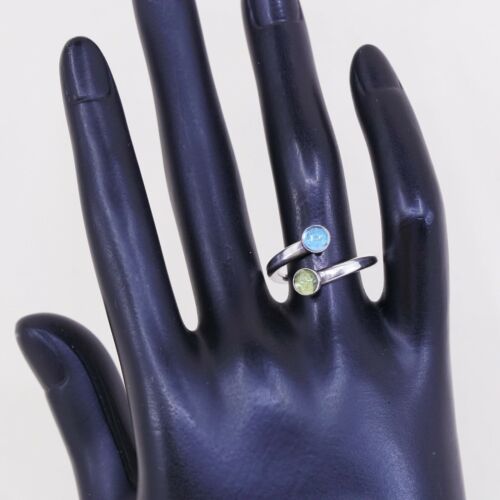 Sz 7, Vtg LE Southwestern Handmade Sterling Wrap Band Ring W/ Blue N Green Glass