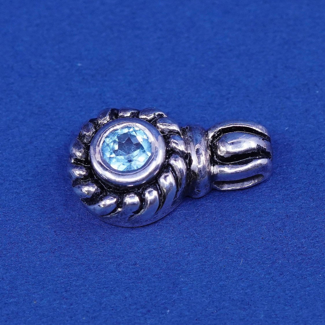 vtg sterling silver handmade pendant, 925 w/ blue topaz stone