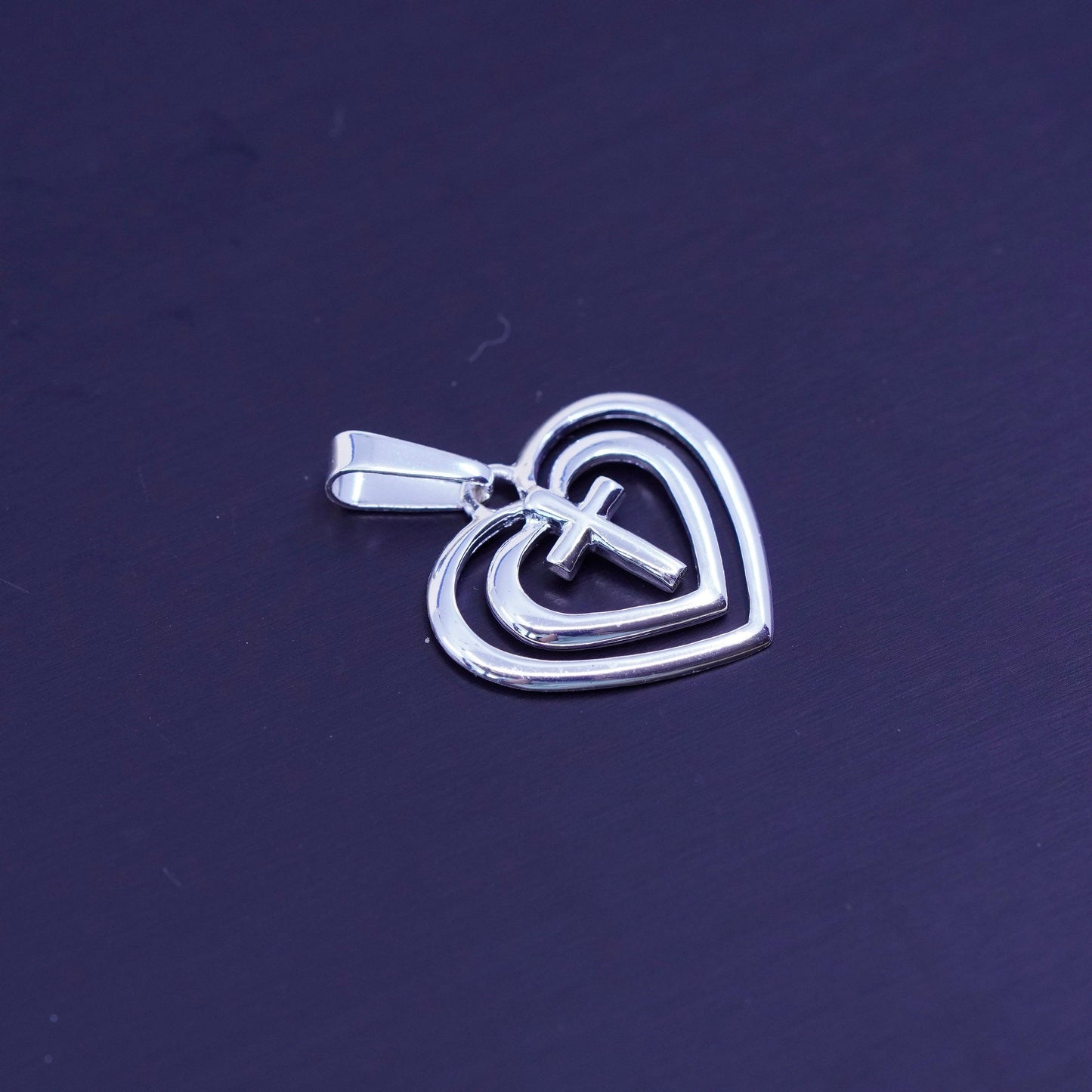 antique sterling 925 silver heart pendant with cross