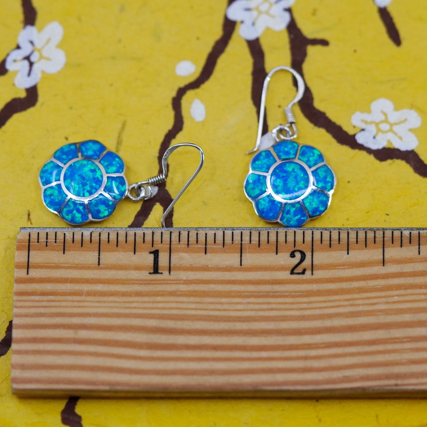 Vintage Sterling silver handmade earrings, 925 dragonfly with opal inlay