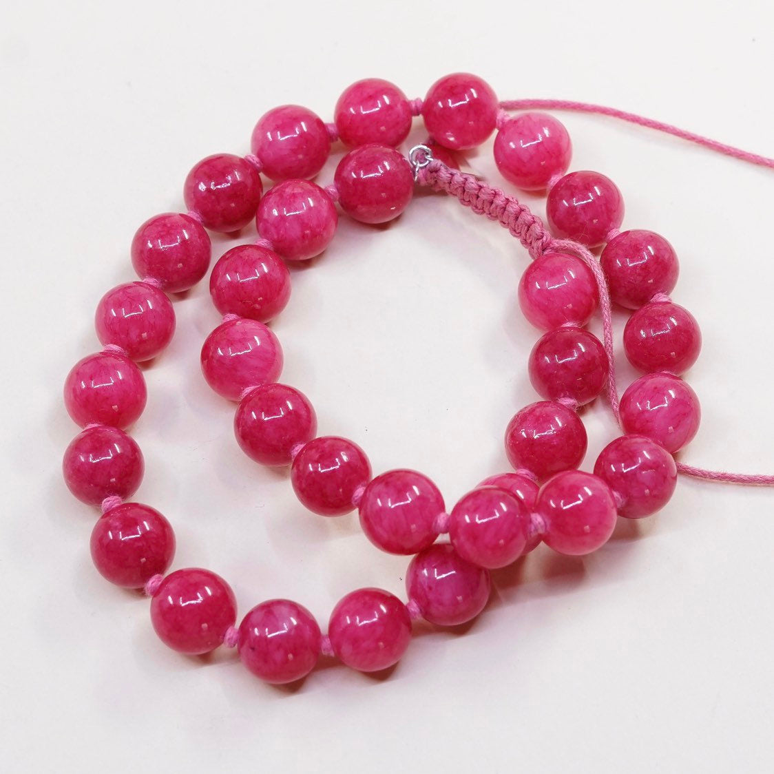 18”, Vintage handmade pink quartz beads with linen thread necklace