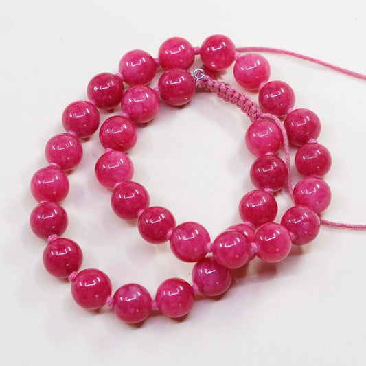 18”, Vintage handmade pink quartz beads with linen thread necklace