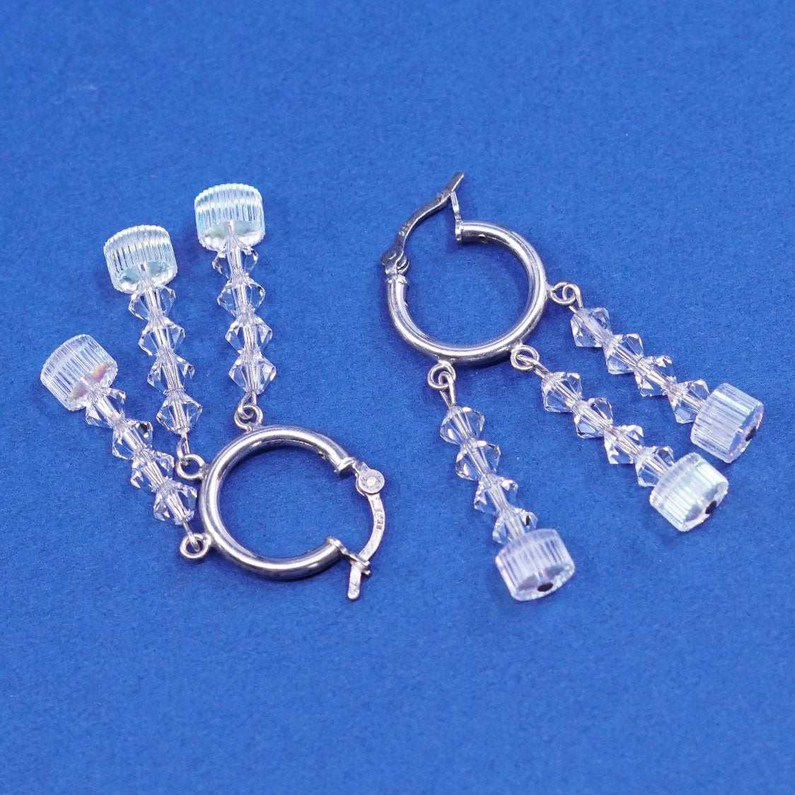 0.5", Sterling silver handmade earrings, 925 hoops w/ crystal bead dangle