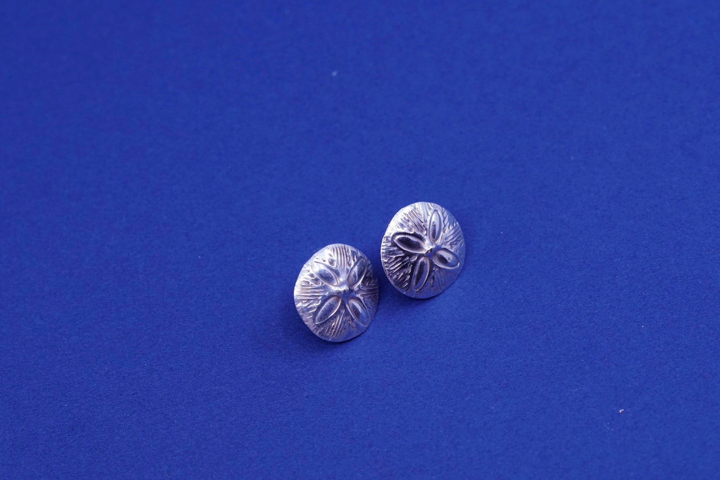 Vintage Sterling silver handmade earrings, 925 sand dollar studs