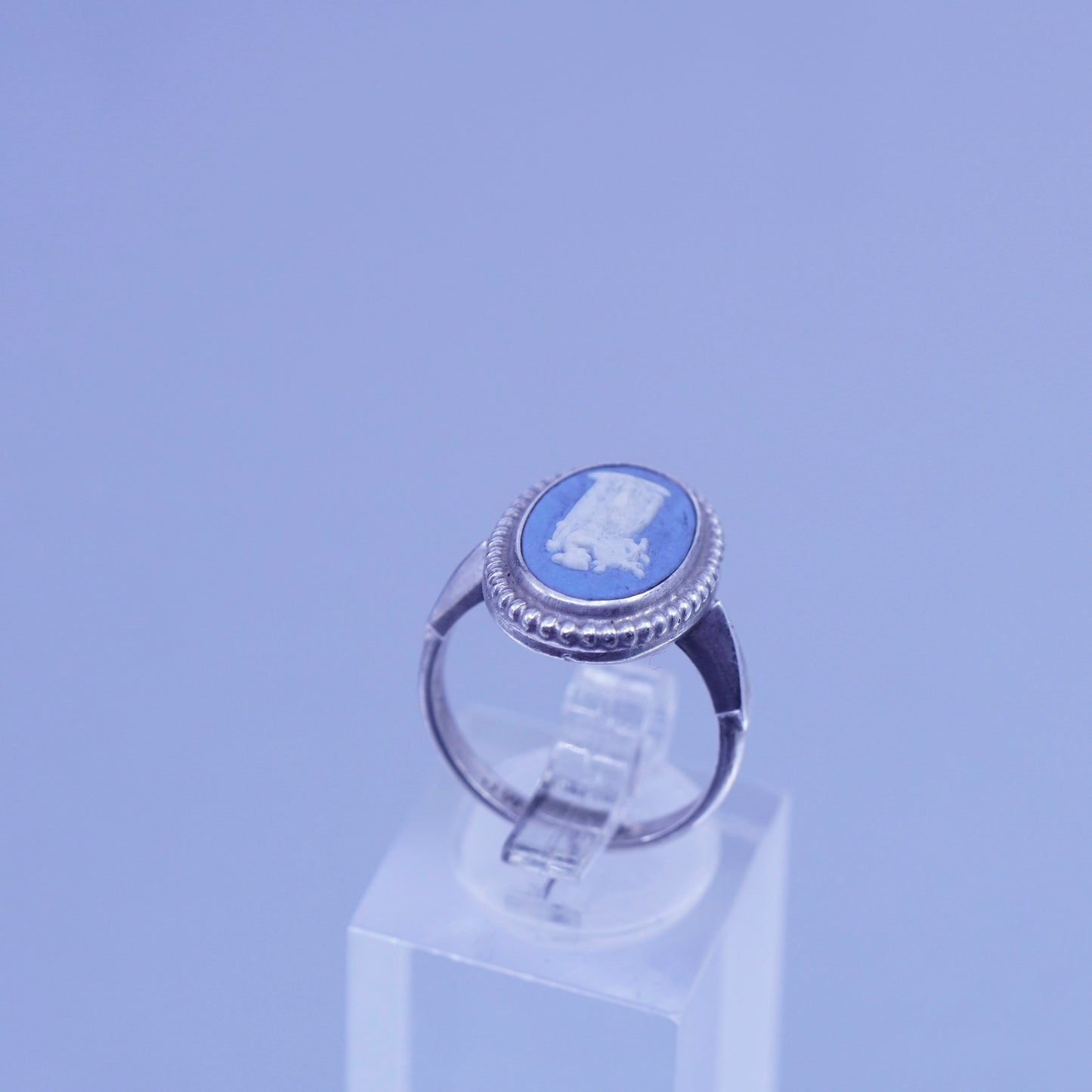 sz 6, Wedgwood England Sterling 925 silver handmade ring blue cameo jasper girl