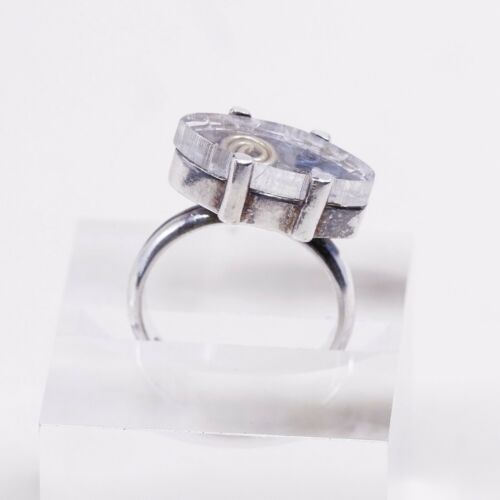 Size 6.5, Vtg b sucherman Two Tone Sterling 925 Silver Handmade Ring W/ Brass