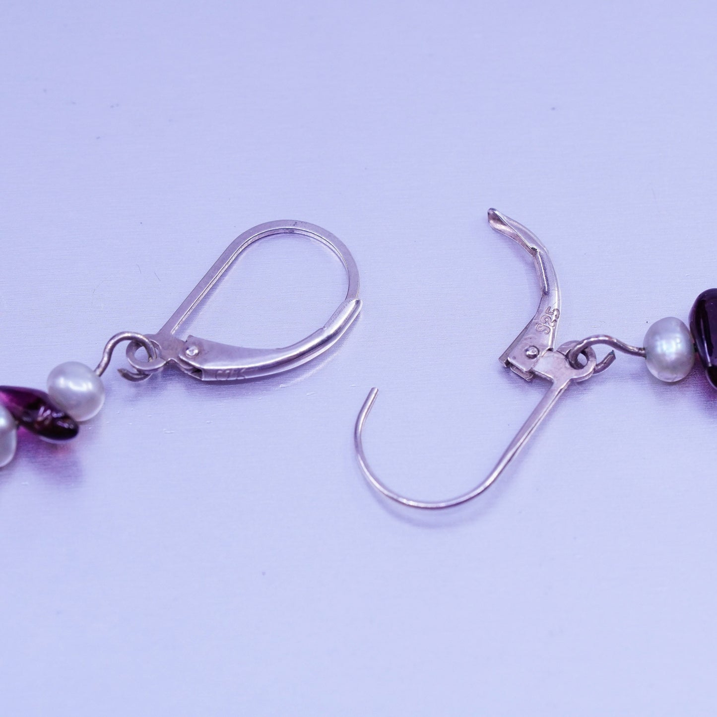 Vintage Sterling 925 silver handmade earrings freshwater coin pearl garnet
