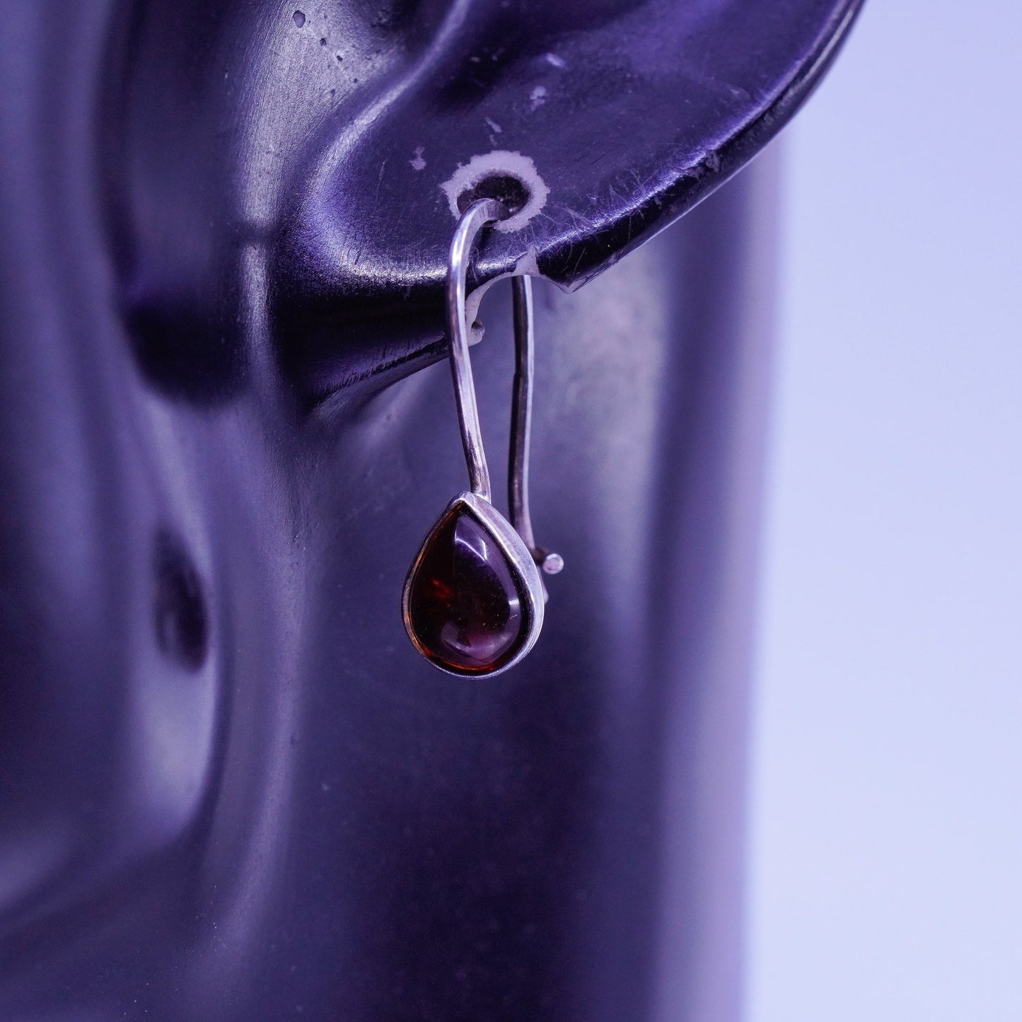 Vintage Sterling 925 silver handmade earrings with teardrop Amber