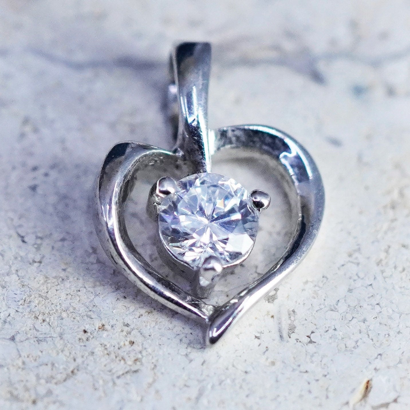 Vintage Sterling silver handmade pendant, 925 heart locket with Cz