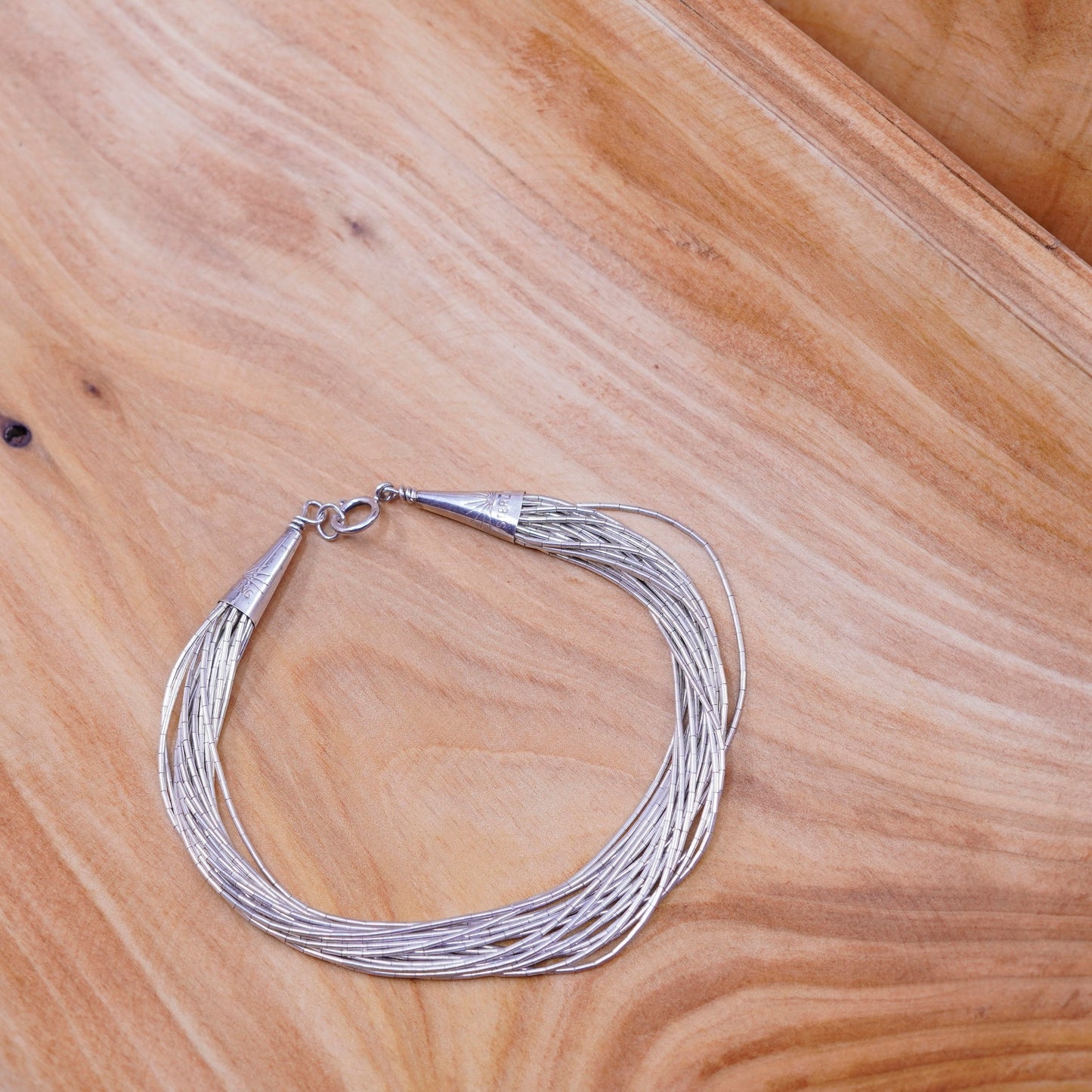 6.75”, vtg Sterling 925 handmade bracelet, 20 multi strands liquid Silver chain