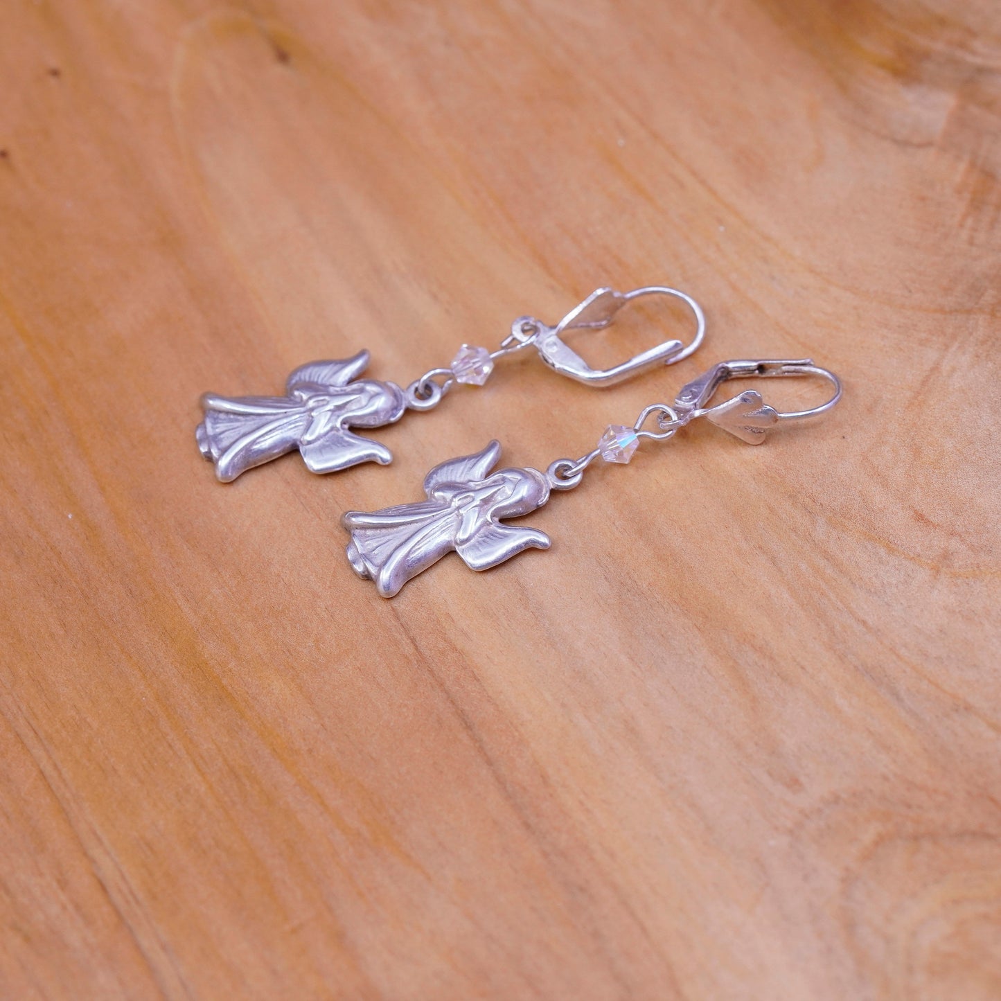 Vintage Sterling 925 silver handmade Angel earrings with Swarovski crystal