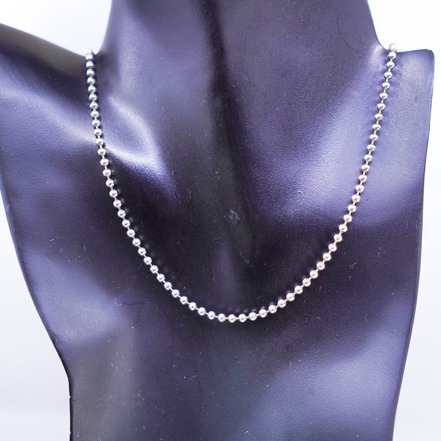 20” 2mm, vintage Italy Sterling 925 silver bead chain necklace