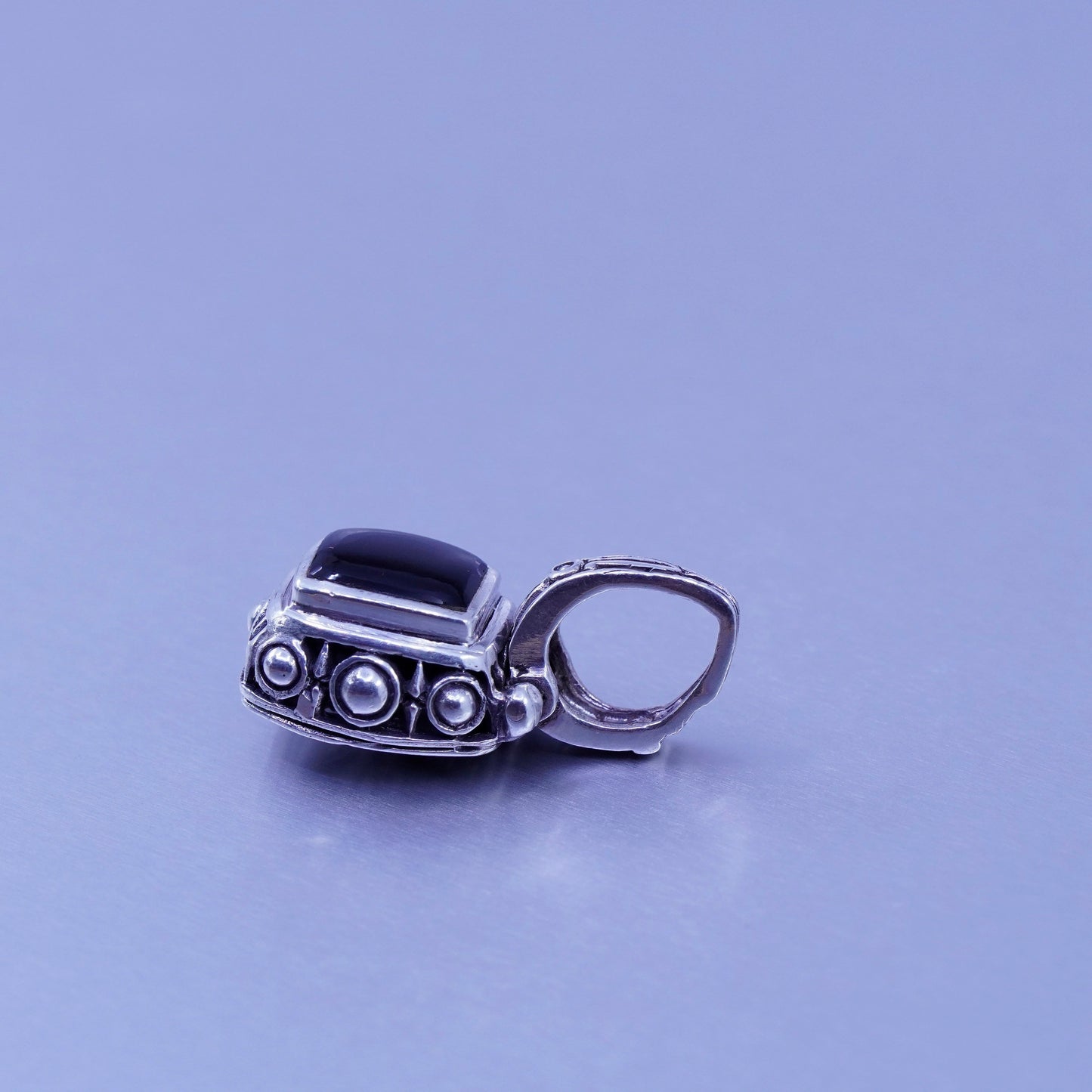 vintage handmade sterling 925 silver filigree pendant with black obsidian