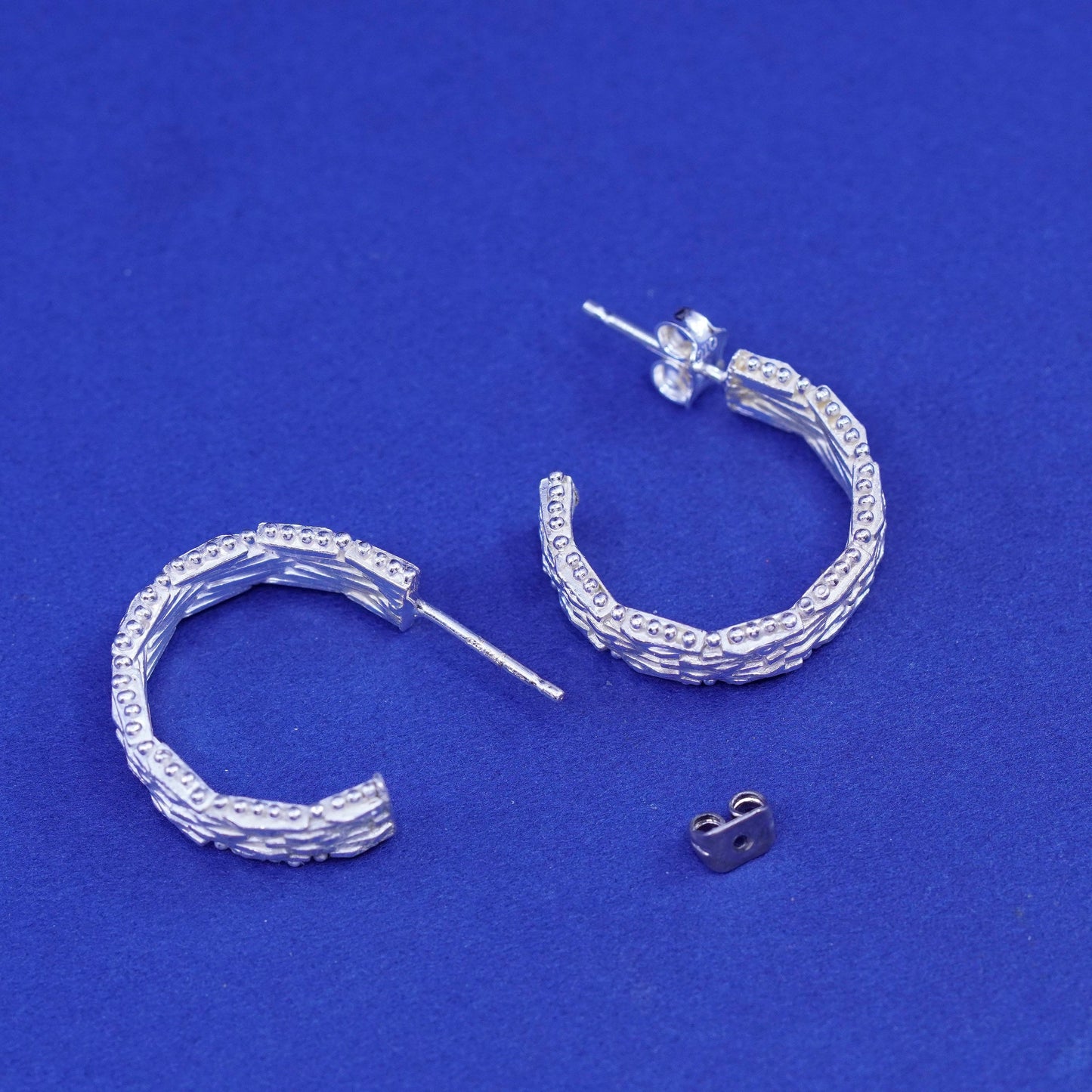 0.75”, Italy Sterling silver handmade earrings, 925 riccio chain hoops, Huggies