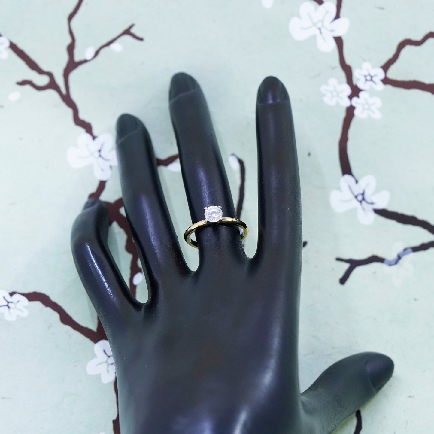 Size 7, vermeil gold over sterling silver CZ ring, 925 engagement ring