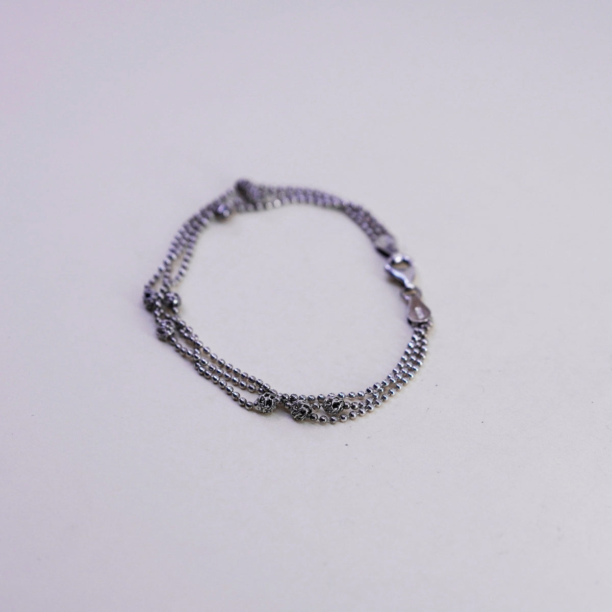 7”, Native American sterling 925 silver silver multi strands bead chain bracelet