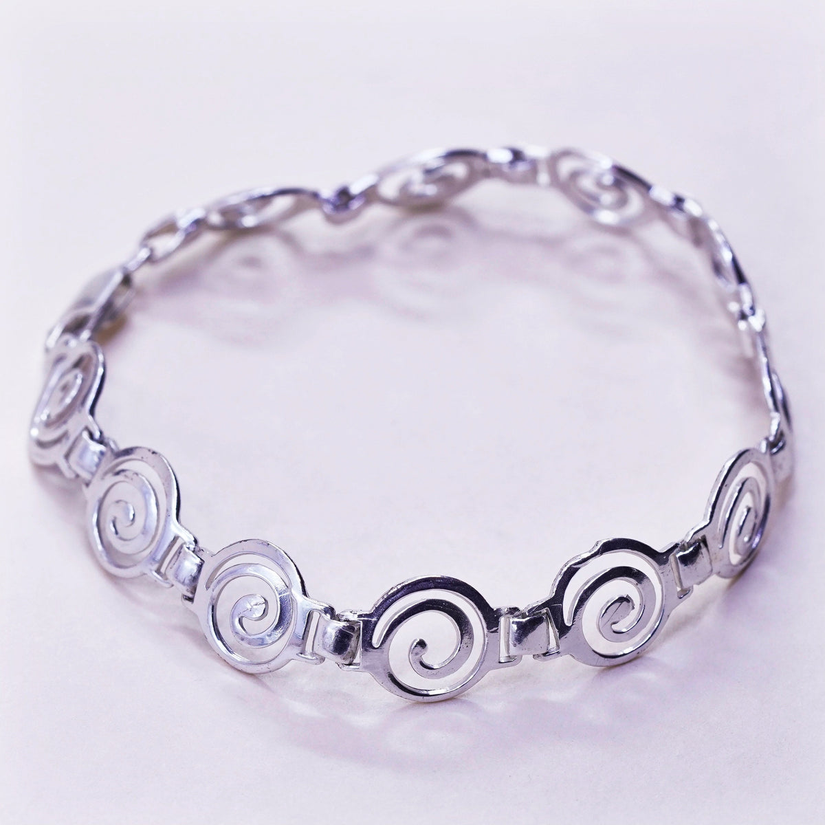 7”, Vintage OTC sterling silver charm bracelet, 925 swirly chain