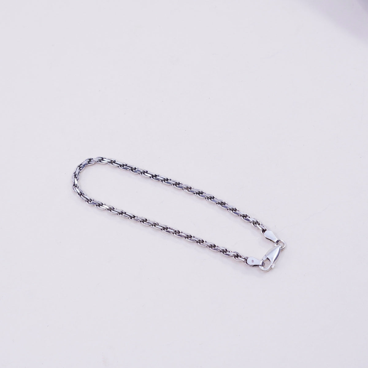 6.75”, 2mm, Vintage sterling 925 silver Italy rope chain bracelet