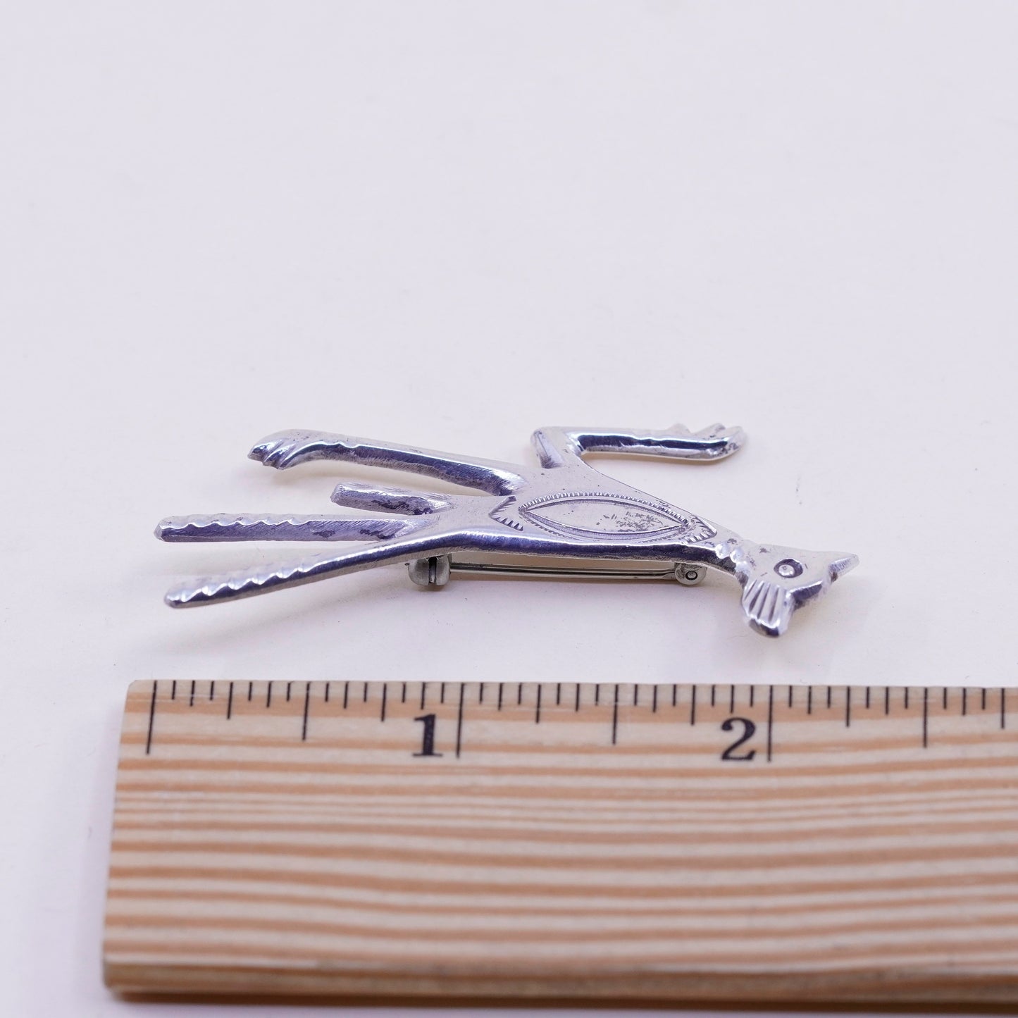 Vintage Navajo sterling silver handmade brooch, 925 roadrunner bird pin