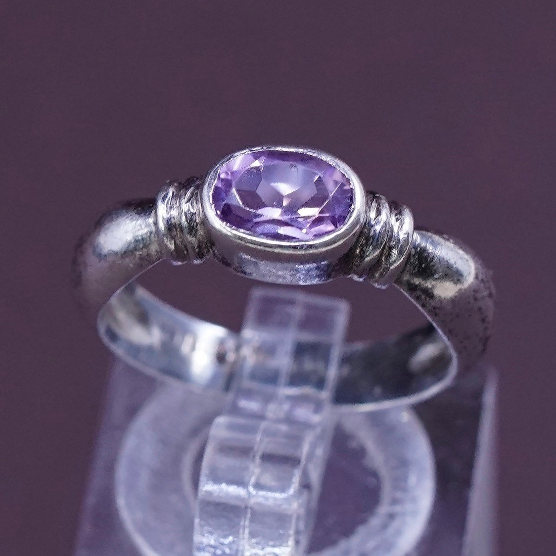 sz 6.75, Sterling silver handmade ring, 925 w/ oval amethyst