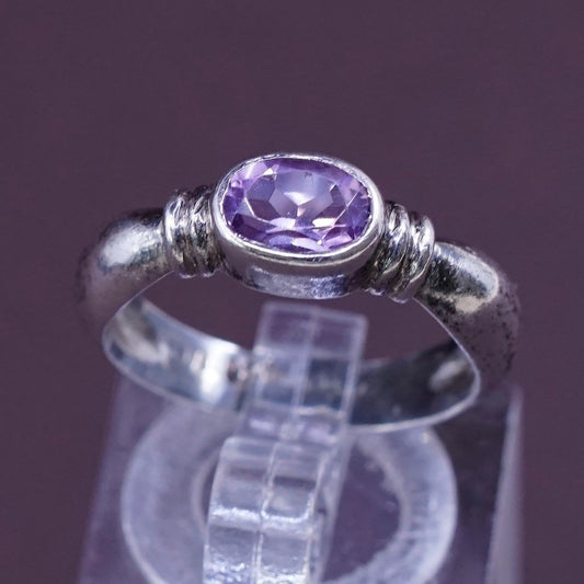sz 6.75, Sterling silver handmade ring, 925 w/ oval amethyst