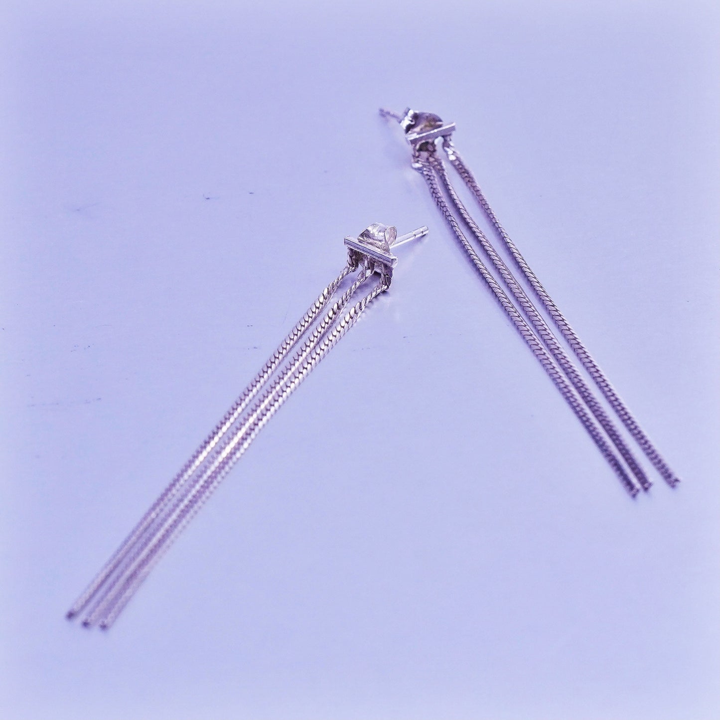 3”, Vintage Sterling 925 silver handmade curb chain fringe earrings