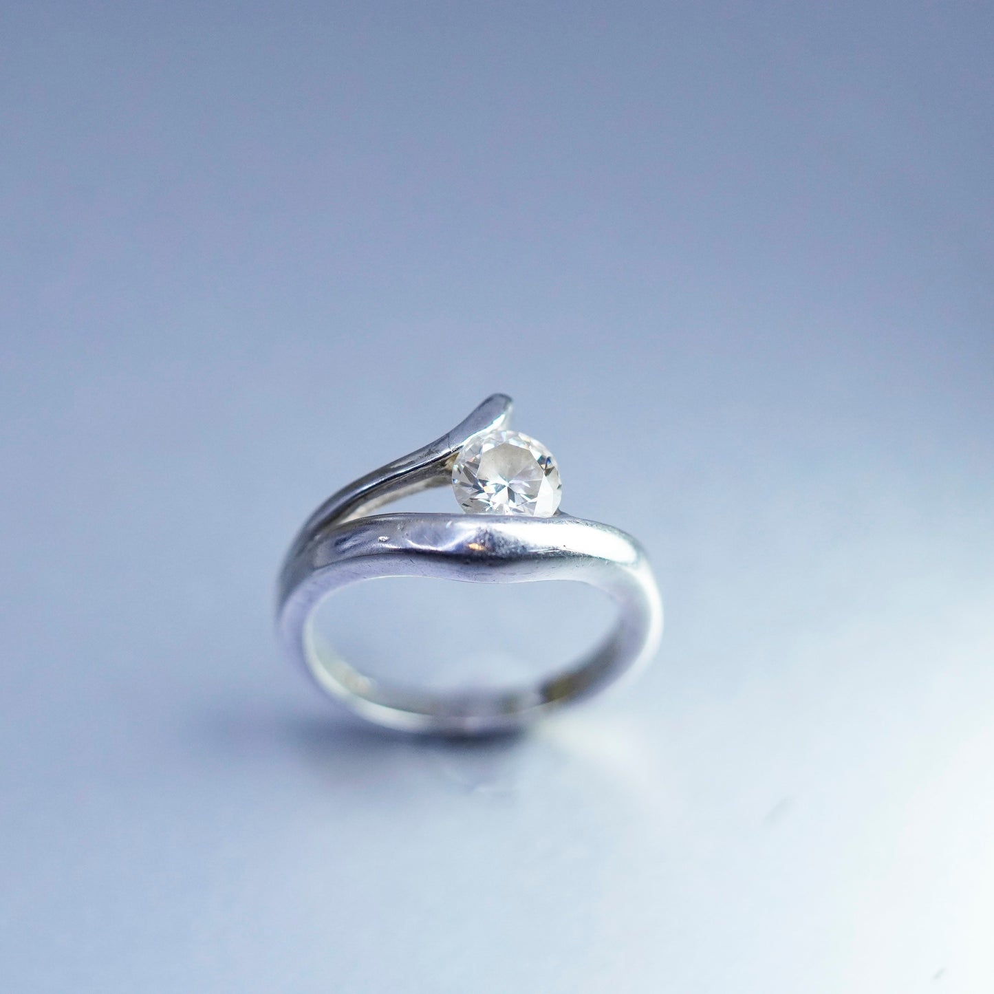 Size 7.25, vintage Sterling 925 silver handmade engagement ring with Cz