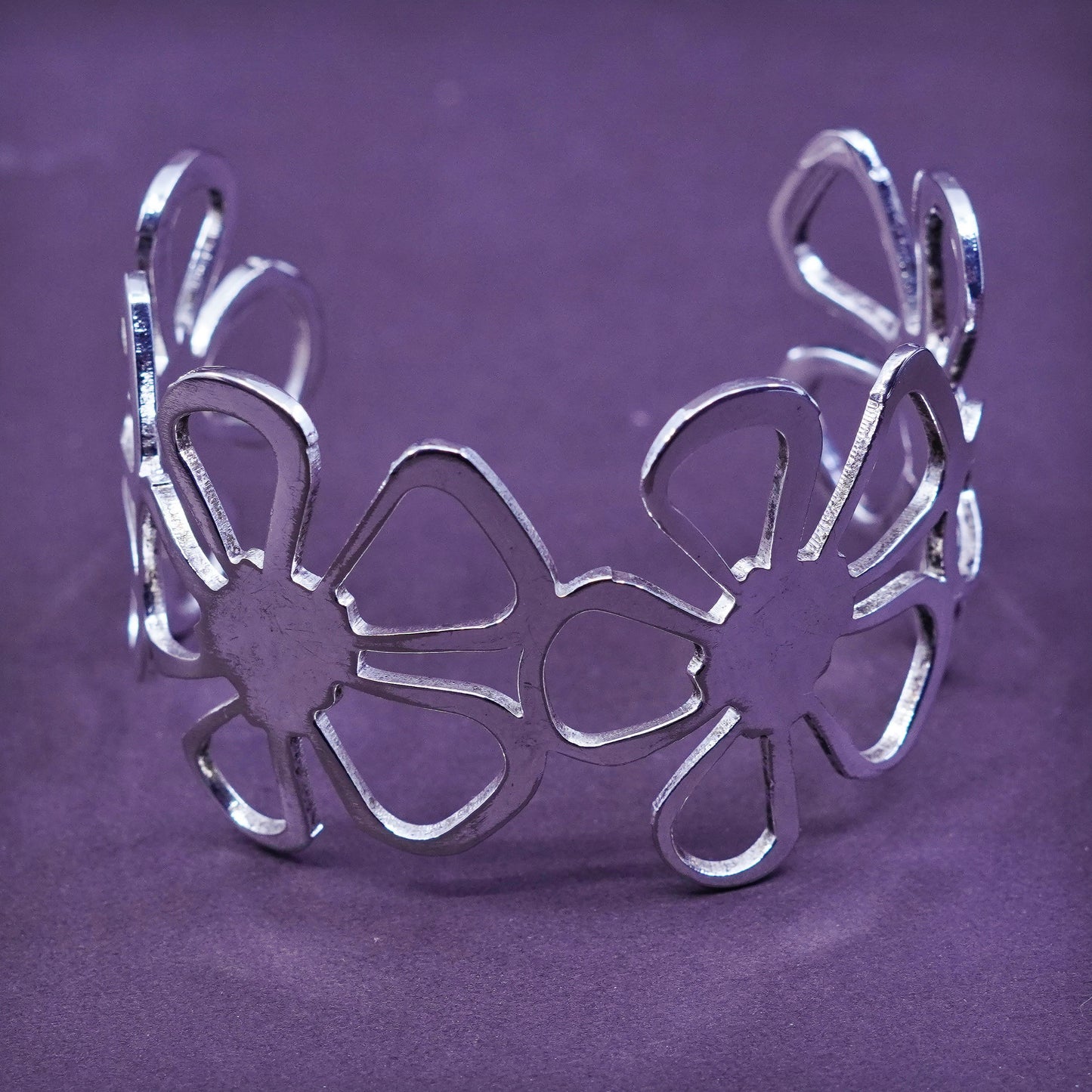 6.5”, Vintage Sterling silver handmade bracelet Mexico 925 filigree flower cuff