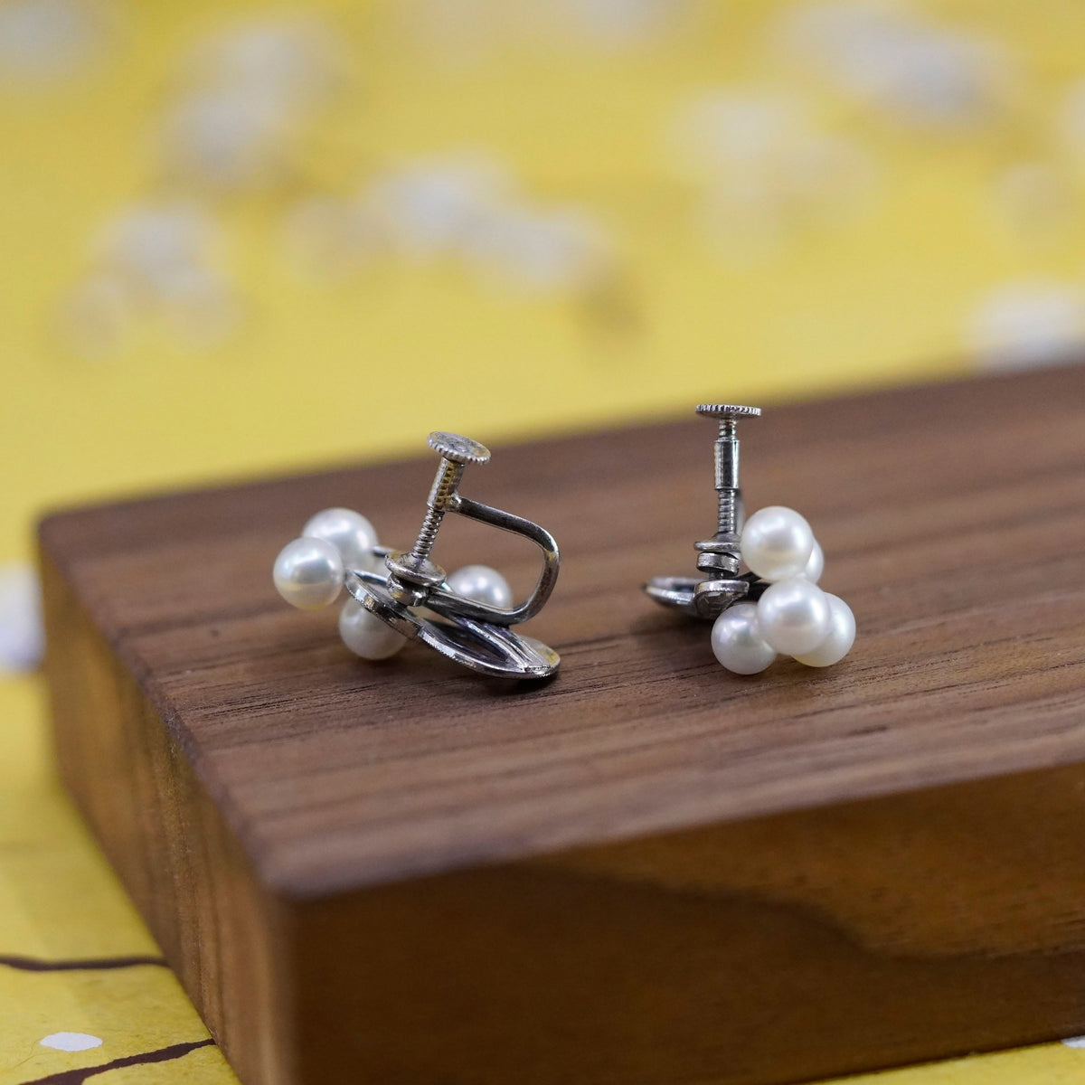 Vintage Sterling 925 silver screw handmade earrings with pearl