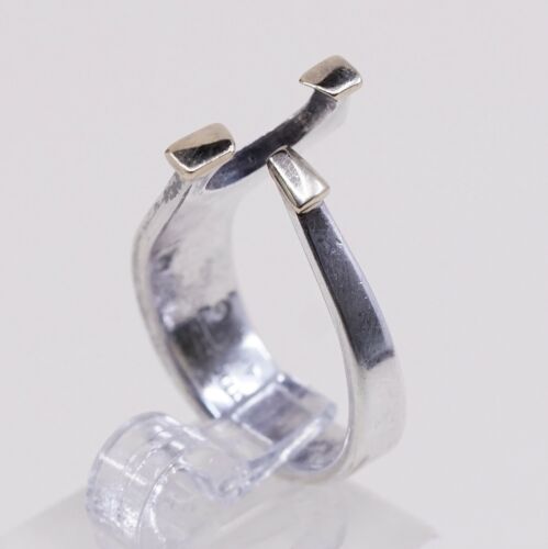 Sz 4.5, Vtg Native American Modern Sterling Silver Handmade Ring, 925 W/ 14K Tip