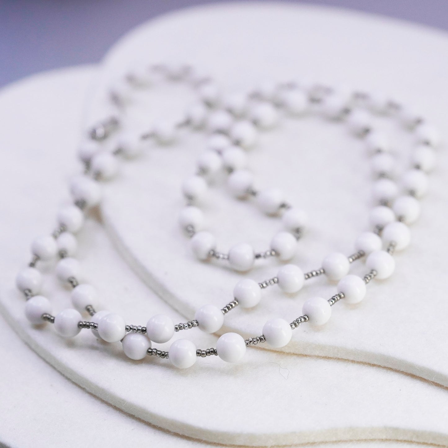 40”, vintage sterling 925 silver handmade necklace with howlite beads